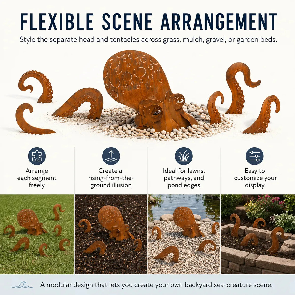 🔥 🐙Rust Patina Giant Squid Garden Sculpture