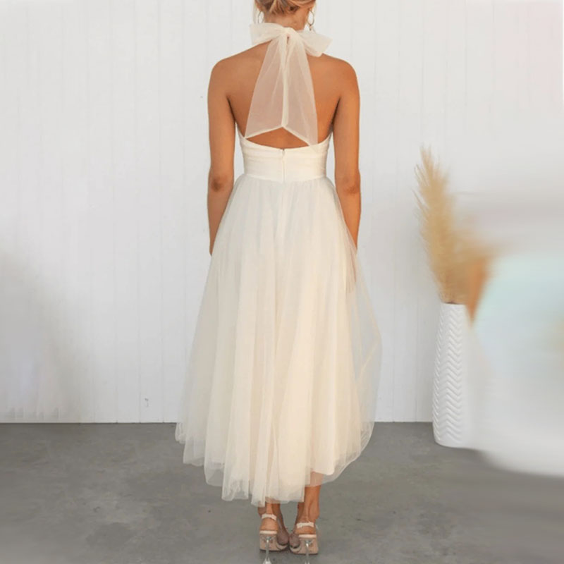 🎁⏳Halter Sleeveless Solid Color Mesh High Neck Dress