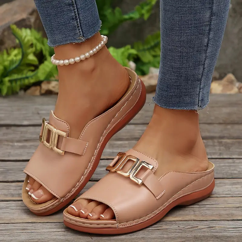 🔥Artificial Leather Open Toe Slippers