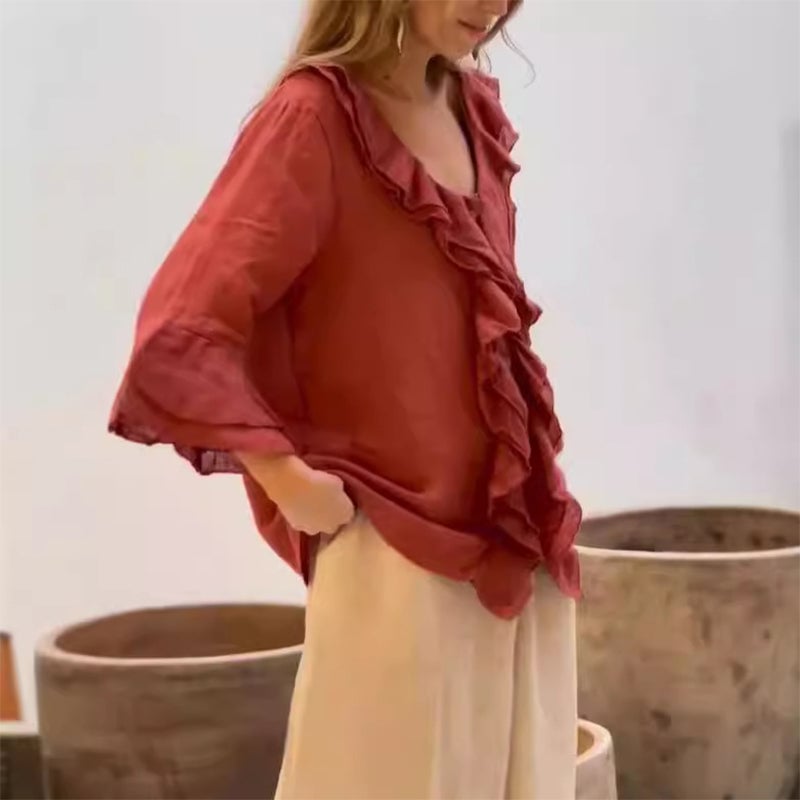 🔥Women's Ruffle Collar Blouse with Bell Sleeves