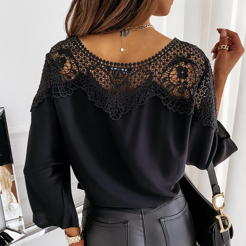 🎉Women's Autumn 3/4 Sleeves Sexy Lace Sewn Elegant Vintage Style Blouse.