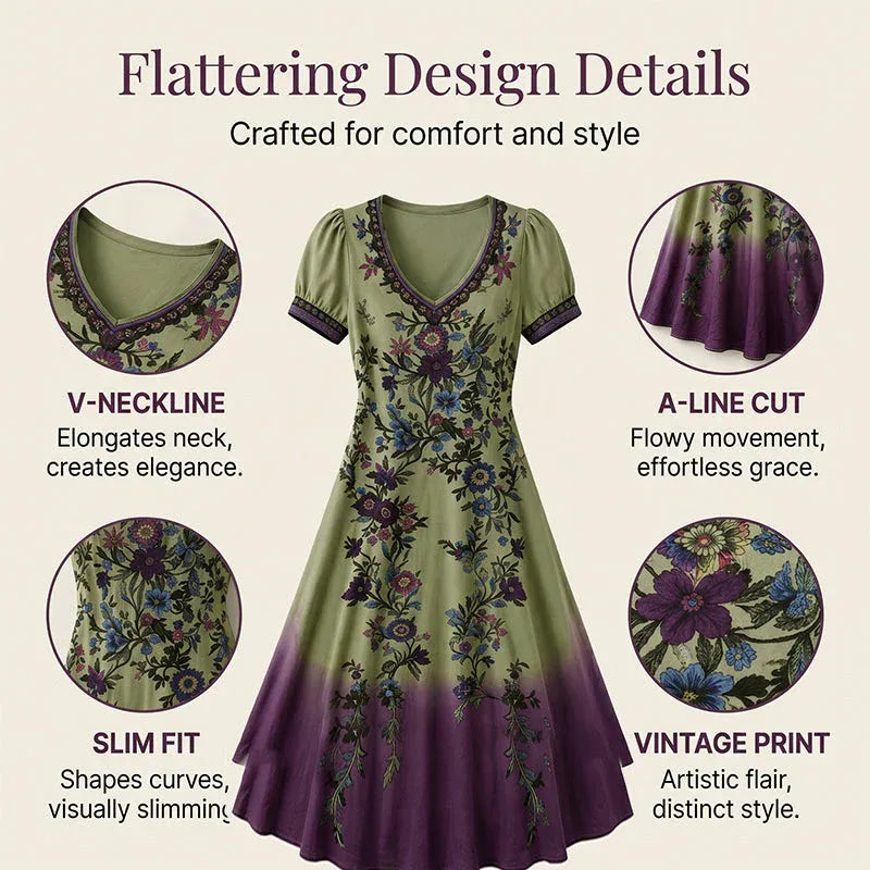 Women's Vintage V-Neck Floral Maxi Dress