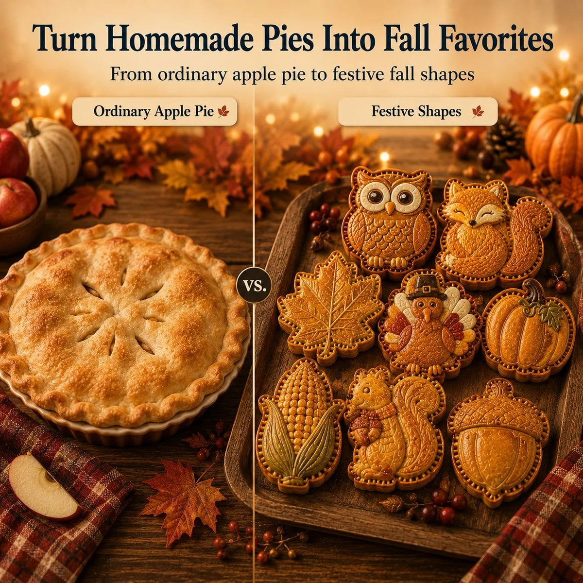 🔥HOT SALE🔥🔥😍 8-Design Fall Mini Pie Mold Collection | Reusable Embossed Molds for Shaping Detailed Owl, Fox, Turkey, Pumpkin, Acorn & More