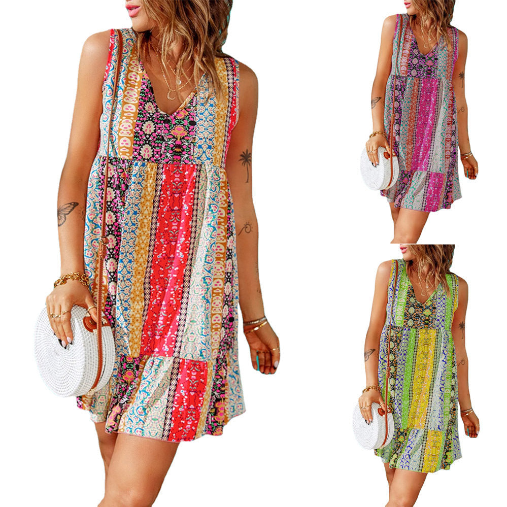 Ethnic Style V-Neck Sleeveless Dress