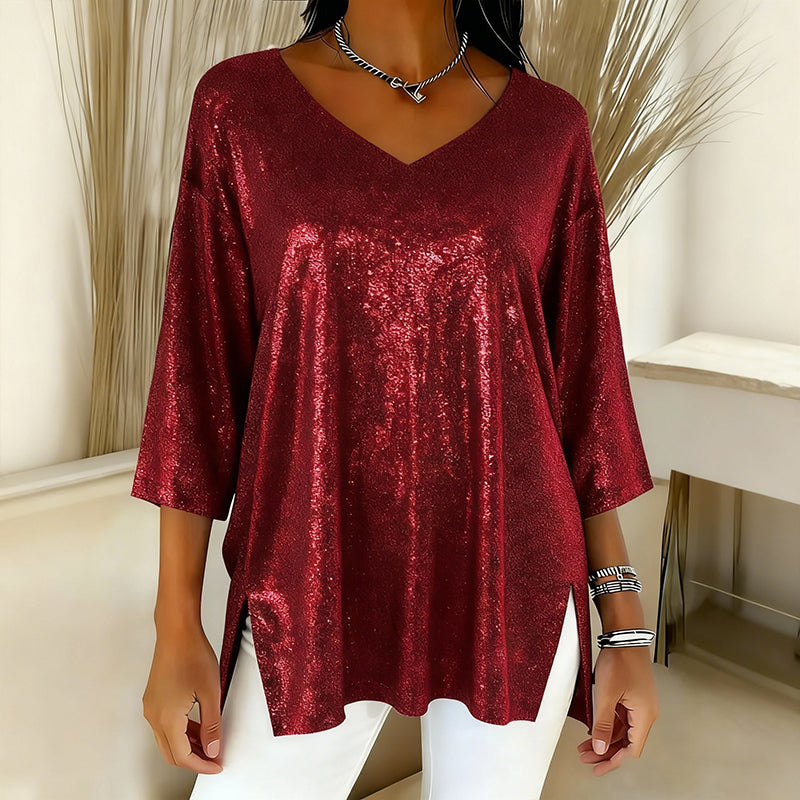 Women’s Glitter V-Neck Loose Top