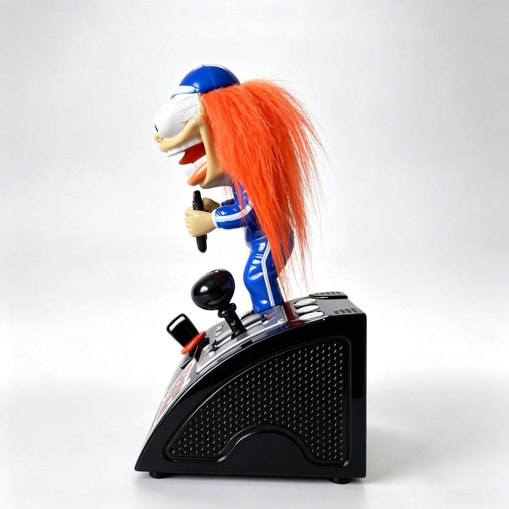 🏁Vintage Gemmy Road Rage Racer Toy | Animated Figure with Light & Sound | Gear-Activated Movement | Orange Hair & Suit