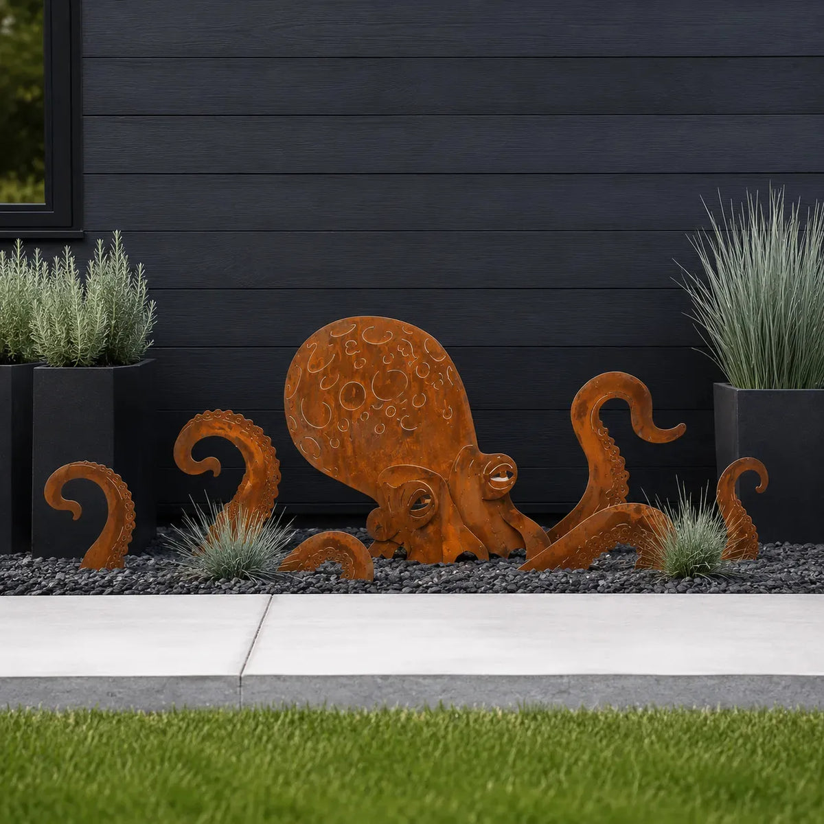 🔥 🐙Rust Patina Giant Squid Garden Sculpture