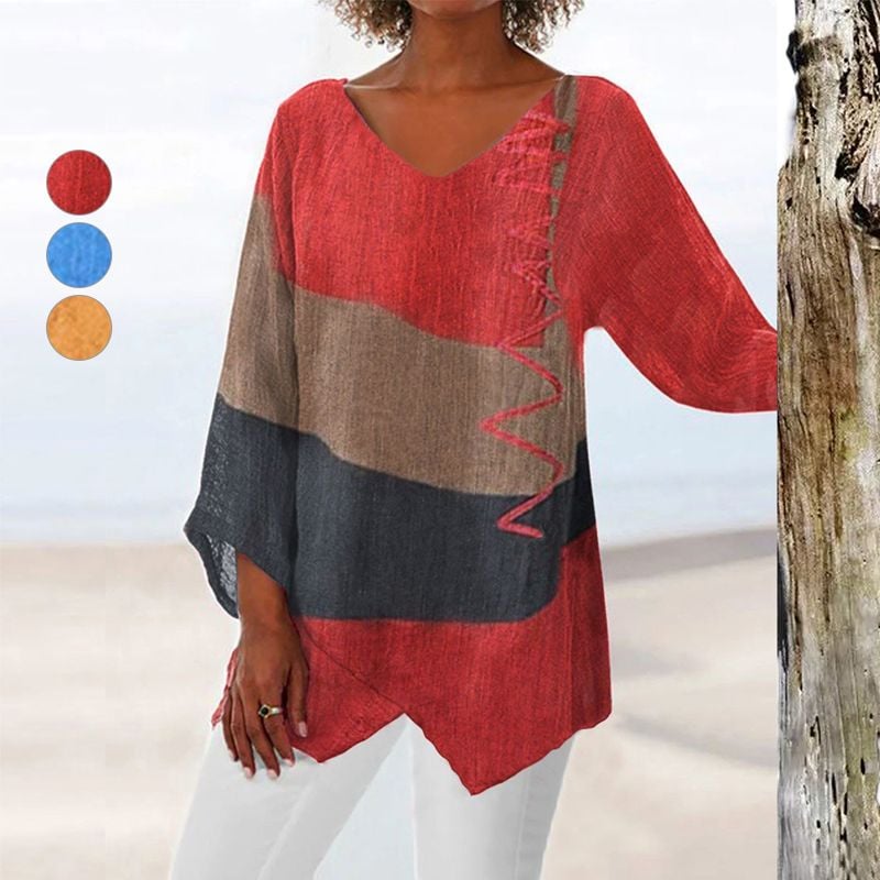 🔥Women's Elegant and Casual V-Neck Long Sleeve Art Print Top