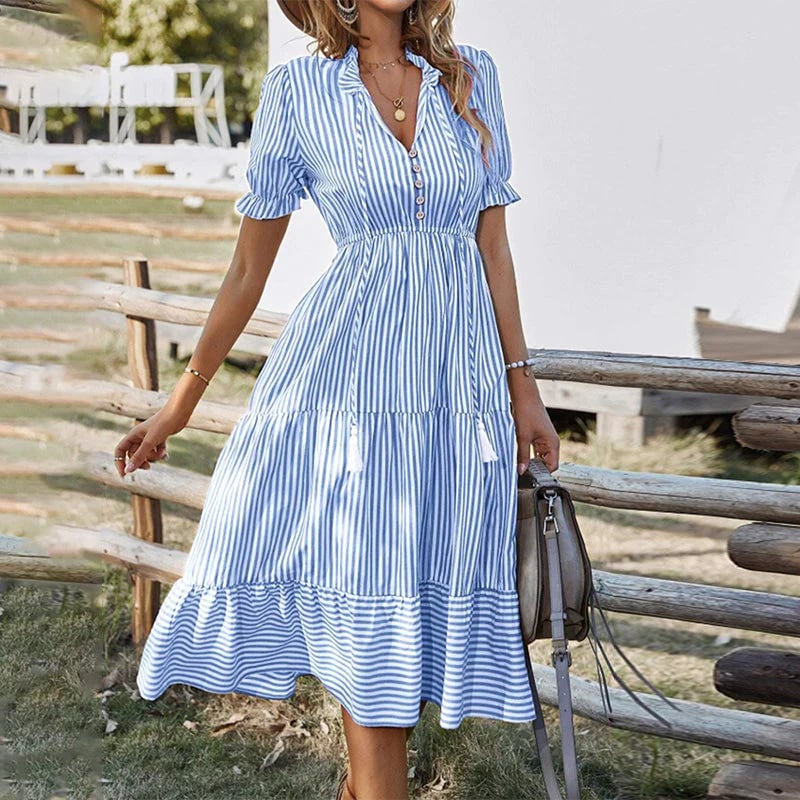 🔥New hot sales🔥V-neck Dress with A Striped Print