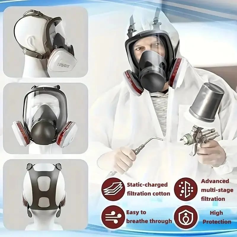 😷 Full Face Respirator Mask ✅ 17-in-1 Anti-Fog Reusable Gas Dust Chemical Protection for Painting Construction Industrial Work
