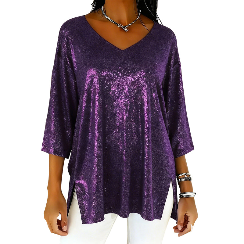 Women’s Glitter V-Neck Loose Top