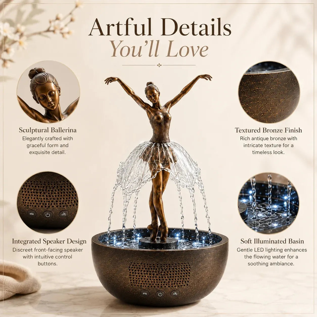 🎁 Ballerina Waterfall Bluetooth Speaker Fountain