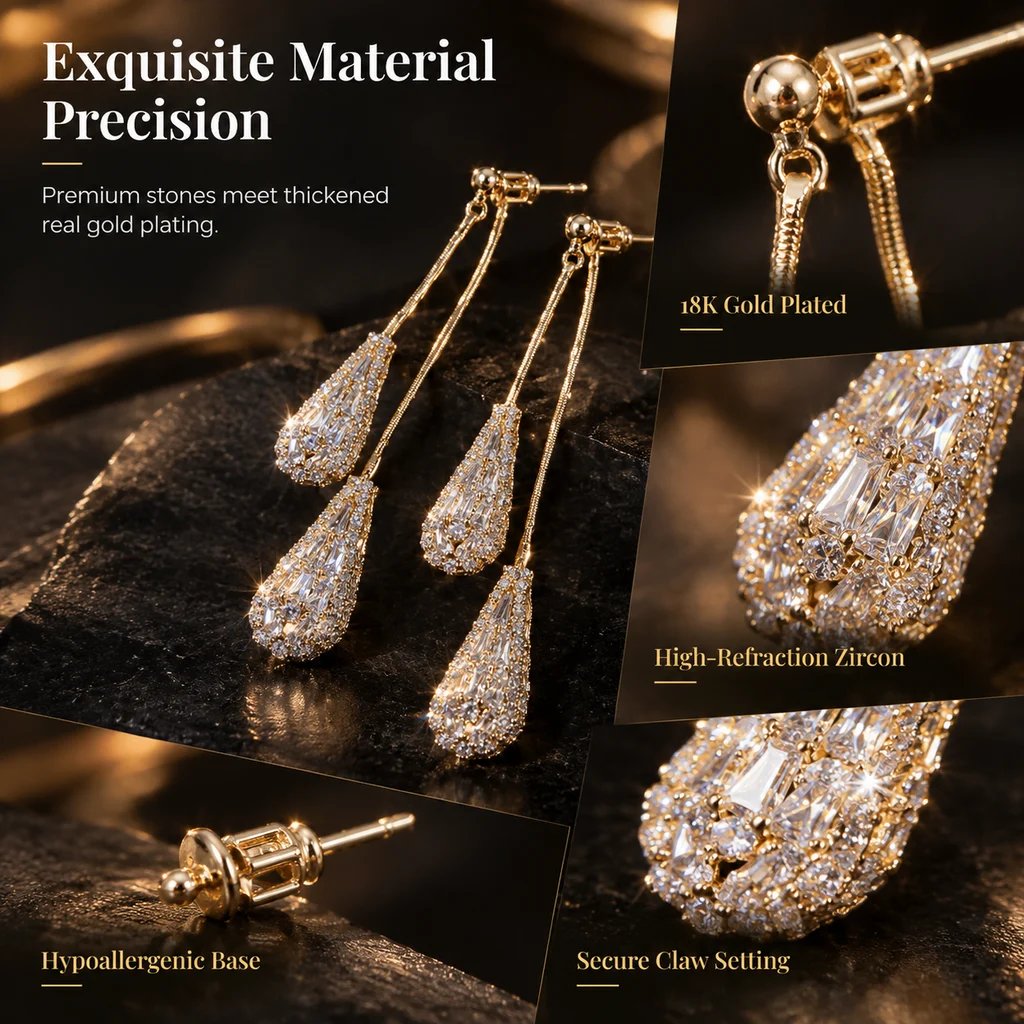 ✨Elegant Zircon Two-Way Teardrop Tassel Earrings for Women💖