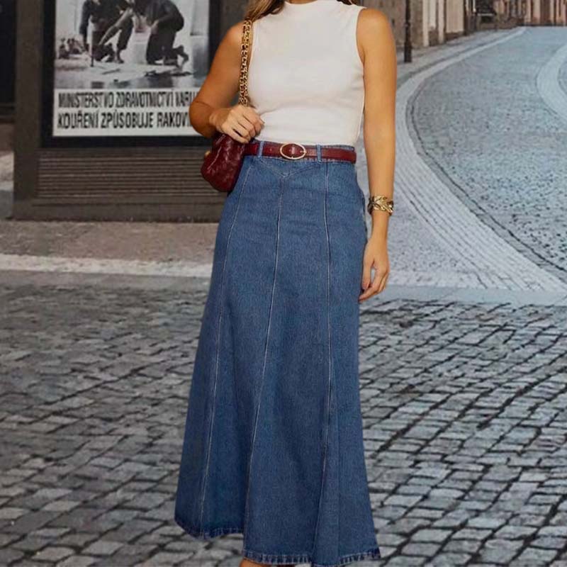 💥 Women's high-waisted A-line denim maxi skirt