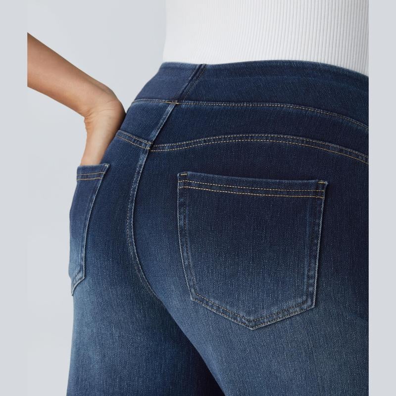 🏆High Waist Comfy Stretch Knit Wide Leg Jeans with Multiple Pockets