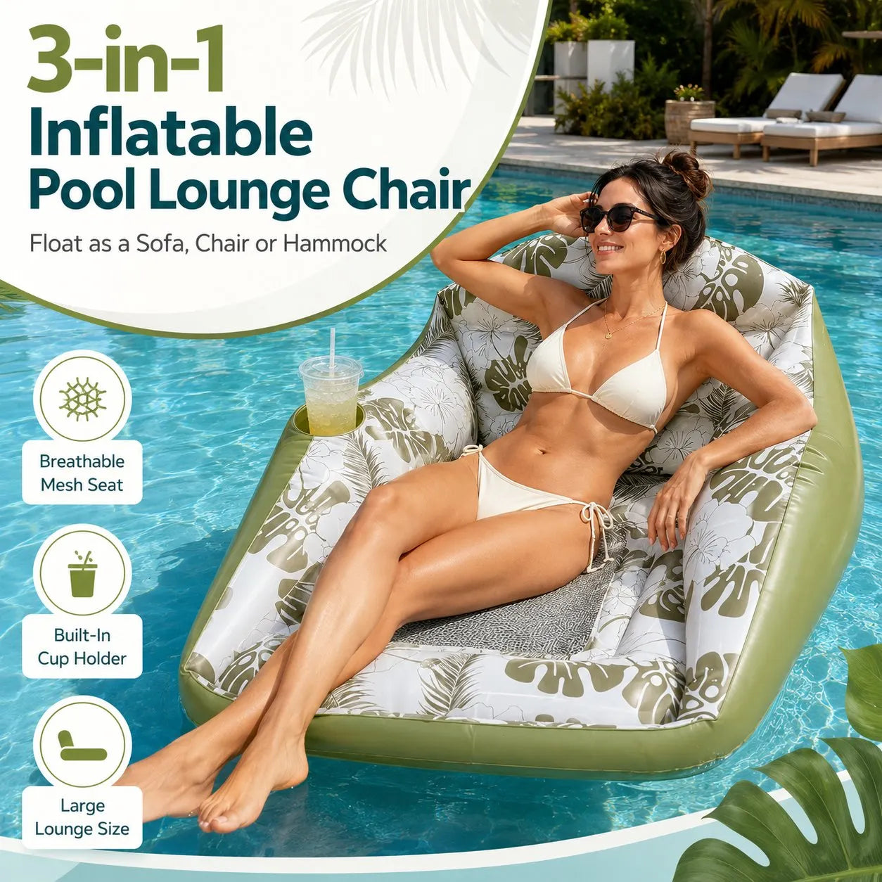 3-in-1 Inflatable Pool Lounge Chair