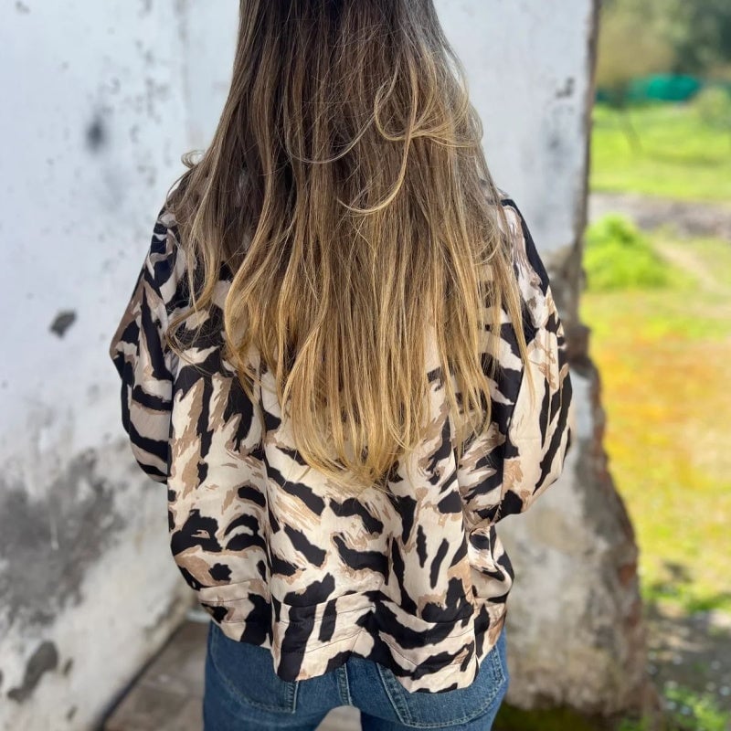 🌸 Women's Fall Zebra Print Zipper Bomber Jacket