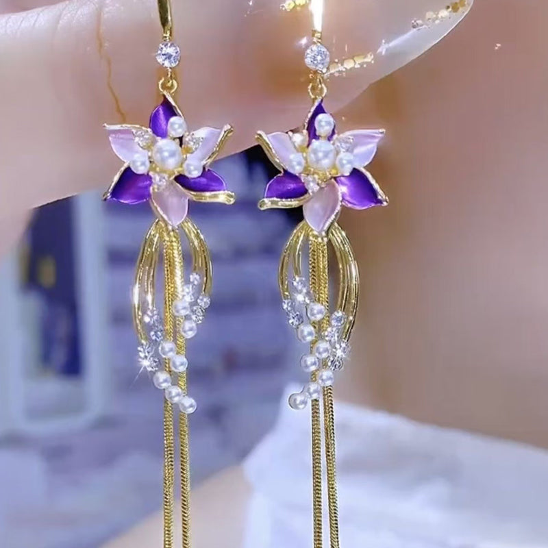 🔥🔥Elegant Purple Flower Tassel Earrings
