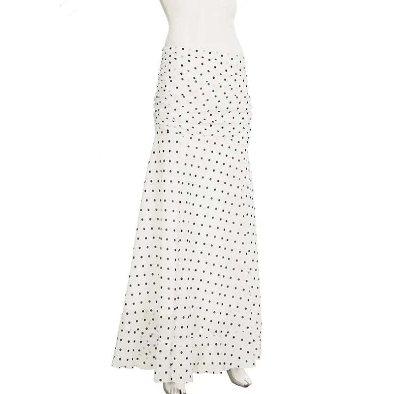 White & Black Polka Dot Floor-length Chiffon Skirt