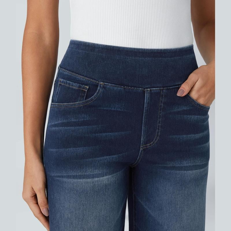🏆High Waist Comfy Stretch Knit Wide Leg Jeans with Multiple Pockets