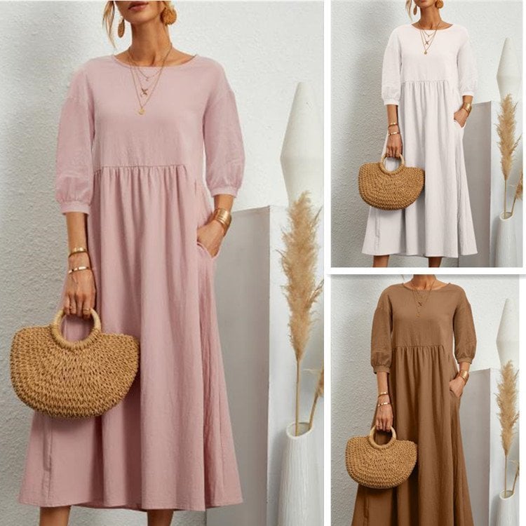 💝Lantern Sleeve Cotton And Linen Summer Dress