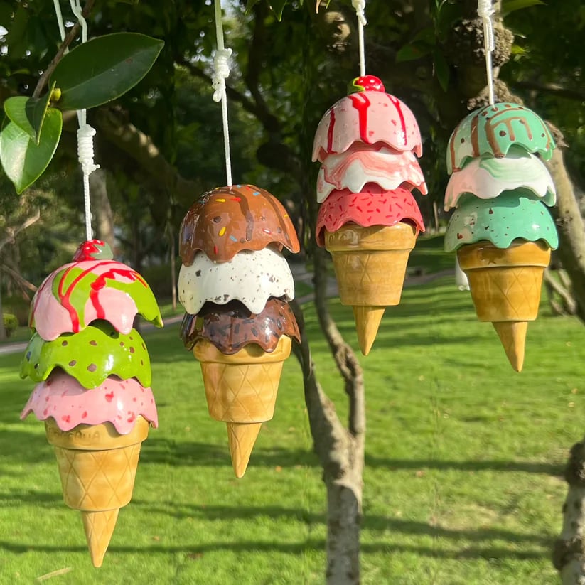 🔥🍨Handmade Ceramic Ice Cream Wind Chime: Garden Decor. Gift