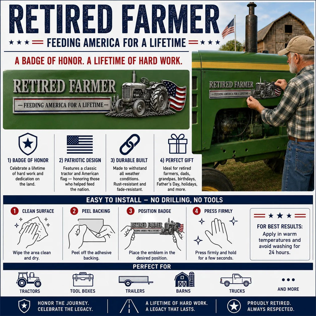 🏆Retired Farmer – Feeding America for a Lifetime Metal Emblem