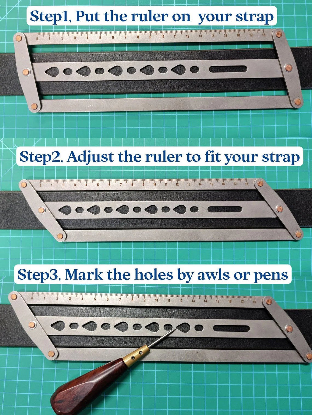 🎉✨Adjustable Leather Belt Hole Punch | Stainless Steel Ruler Tool for Belts & Straps