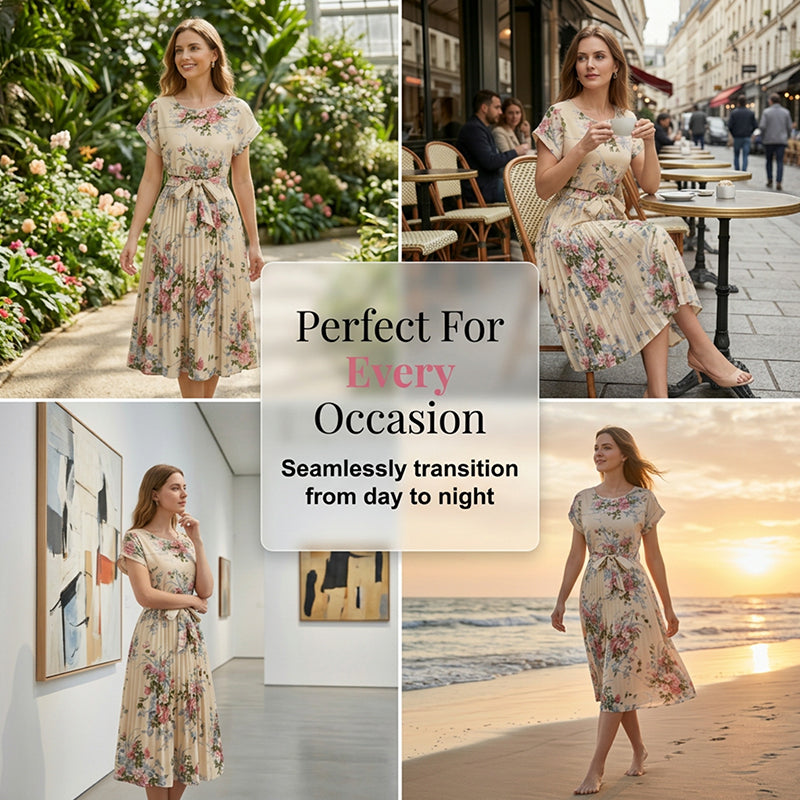 📢📢⏰Women's Floral Print Pleated Midi Dress