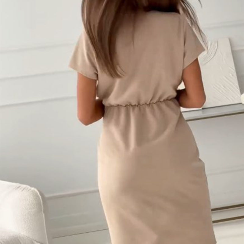 ❤️V-Neck Short Sleeve Short Dress with Cinched Waist