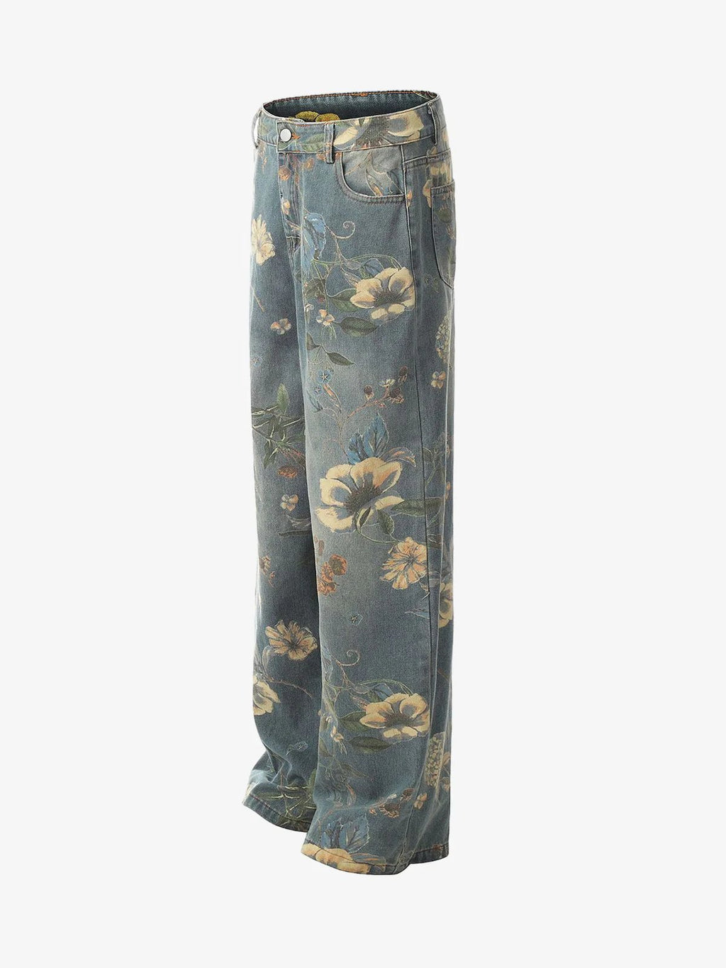 Denim Floral Print Carpenter Jeans