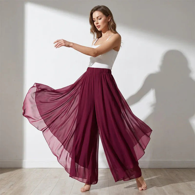 Women's Asymmetrical Chiffon Wide-Leg Pants