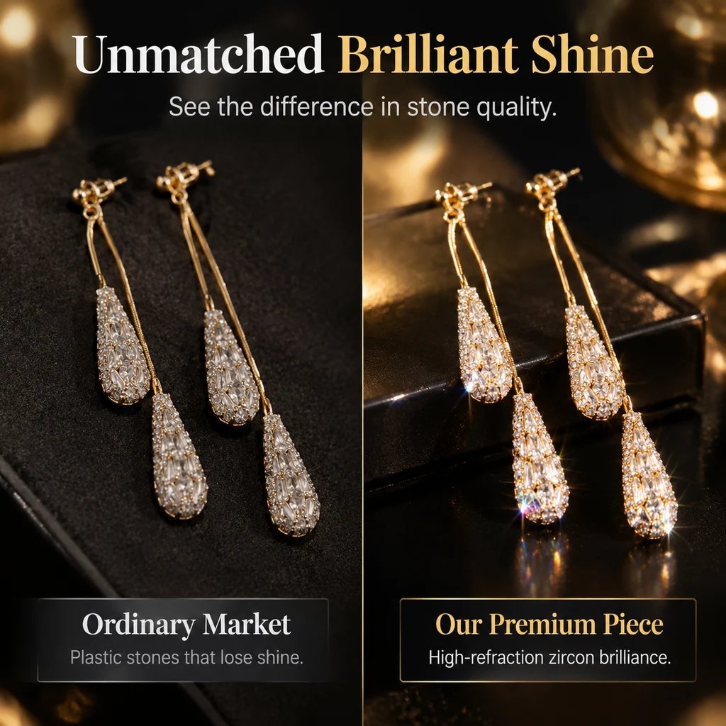 ✨Elegant Zircon Two-Way Teardrop Tassel Earrings for Women💖
