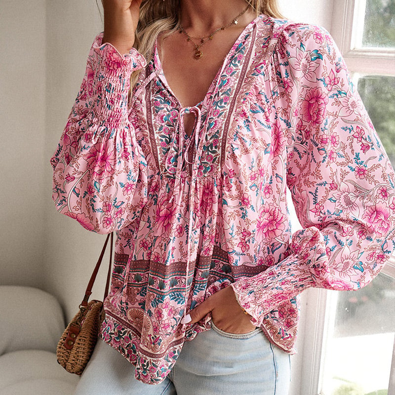 💖Women's Fashion Printed v-Neck Long Sleeve Shirt