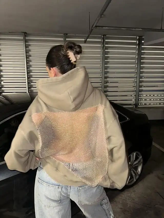 🔥Sparkly Mesh Open-Back Hoodie – Shine with Every Move✨
