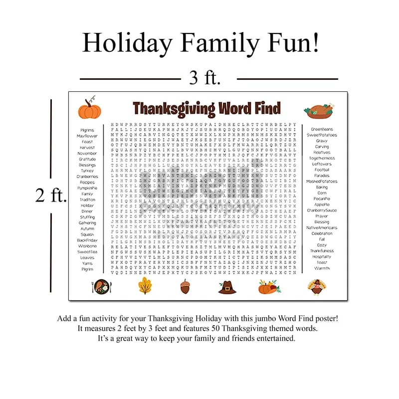 🔥🎉 Jumbo Thanksgiving Word Search Poster🎉
