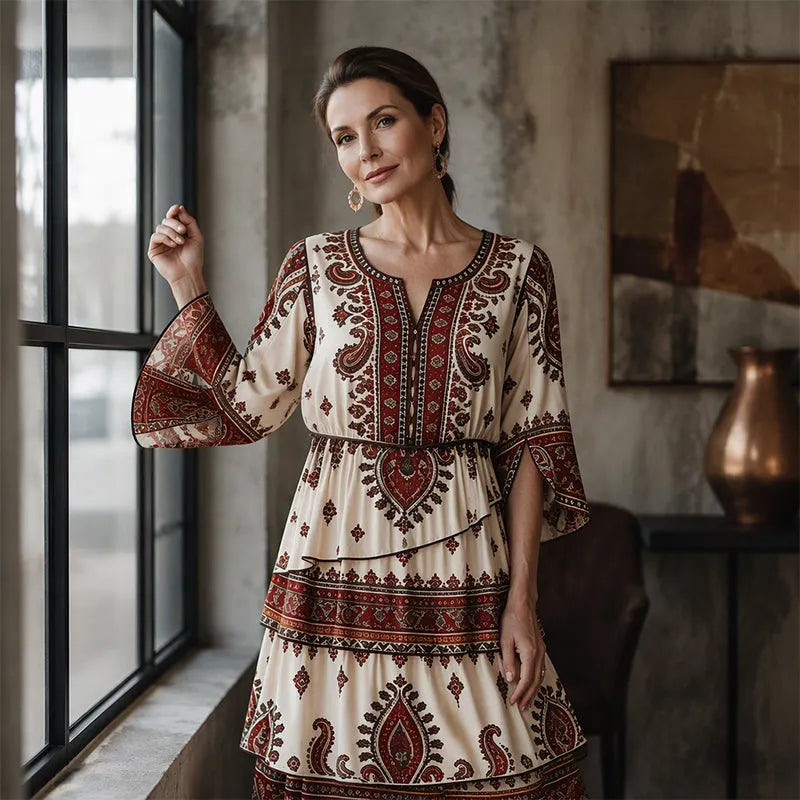💃Women’s Bohemian V-Neck Tiered Ruffle Dress
