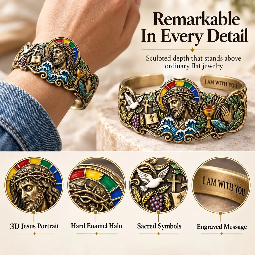 🔥HOT SALE🔥✝️Faith Inspired Jesus Cuff Bracelet | Antique Brass With Scripture Message