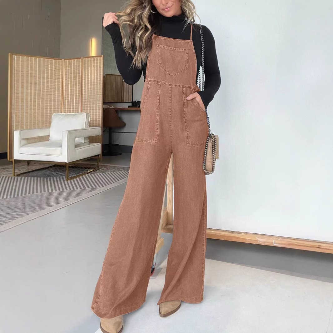 Solid Colour Pocket Bib Pants