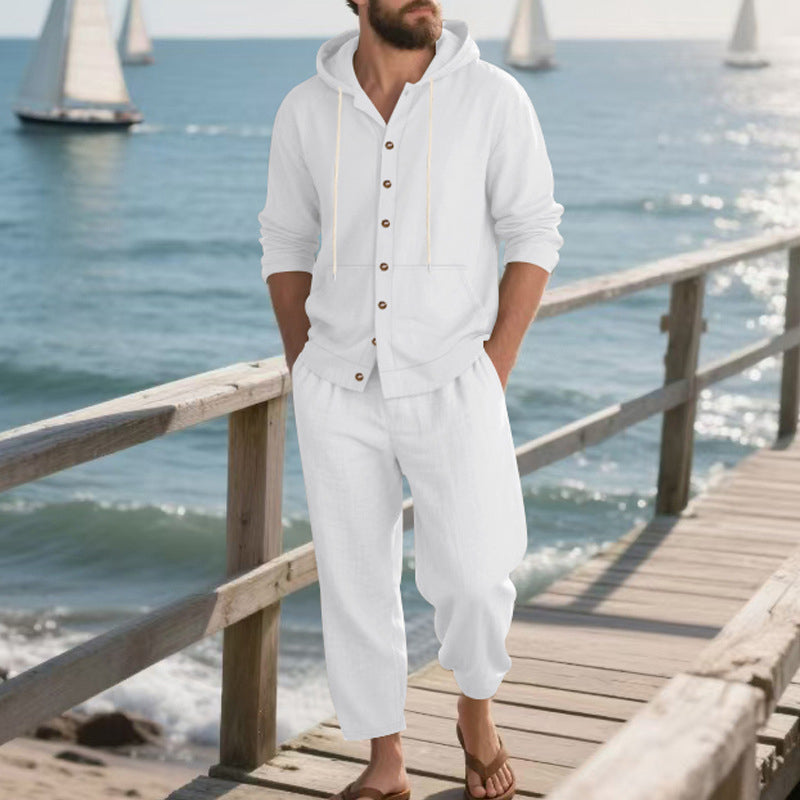 💥Men's Loose Hooded Long Sleeve Top & Wide-Leg Pants 2-Piece Set