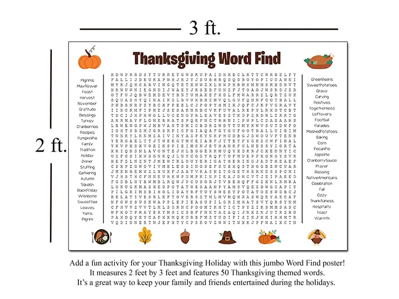 🔥🎉 Jumbo Thanksgiving Word Search Poster🎉