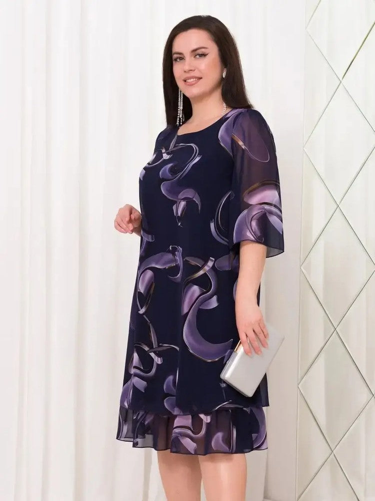 💕New ruffled sleeve Elegant printed chiffon dresses.