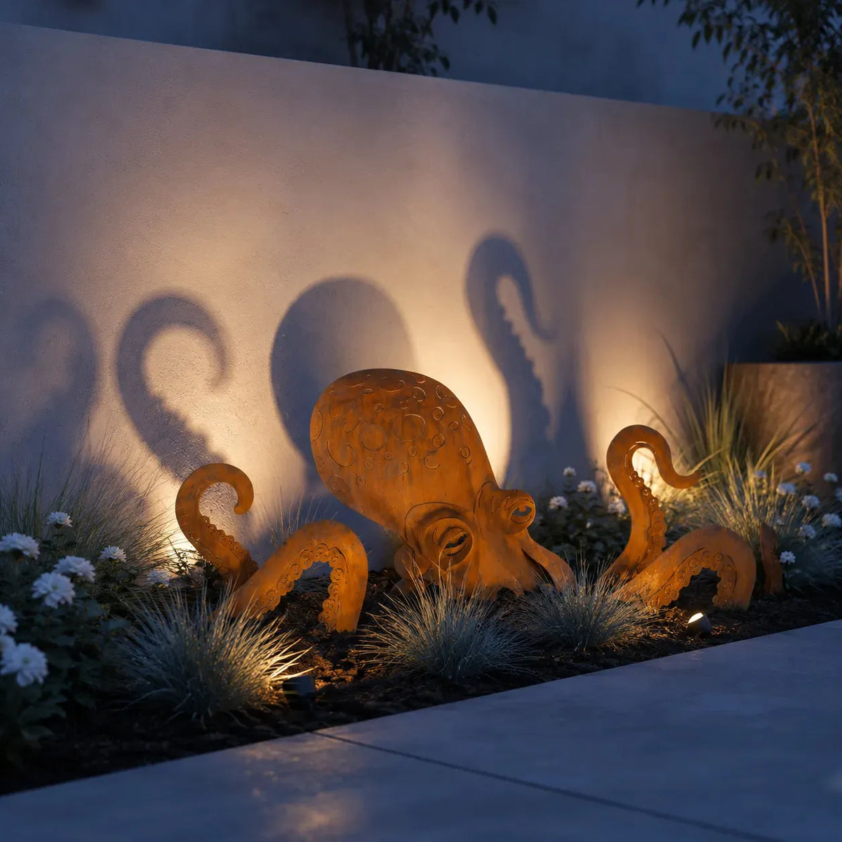 🔥 🐙Rust Patina Giant Squid Garden Sculpture