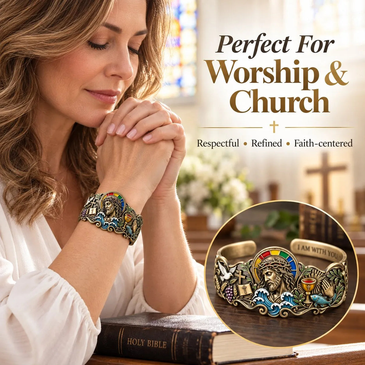 🔥HOT SALE🔥✝️Faith Inspired Jesus Cuff Bracelet | Antique Brass With Scripture Message
