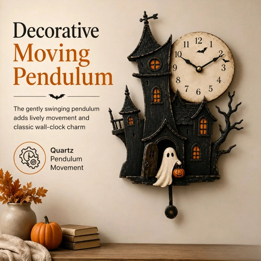 👻🎃 Whimsical Halloween Haunted Mansion Wall Clock