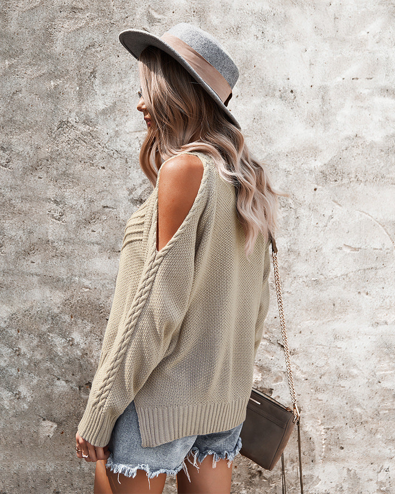 Off-the-shoulder Sweater Thick Needle Top
