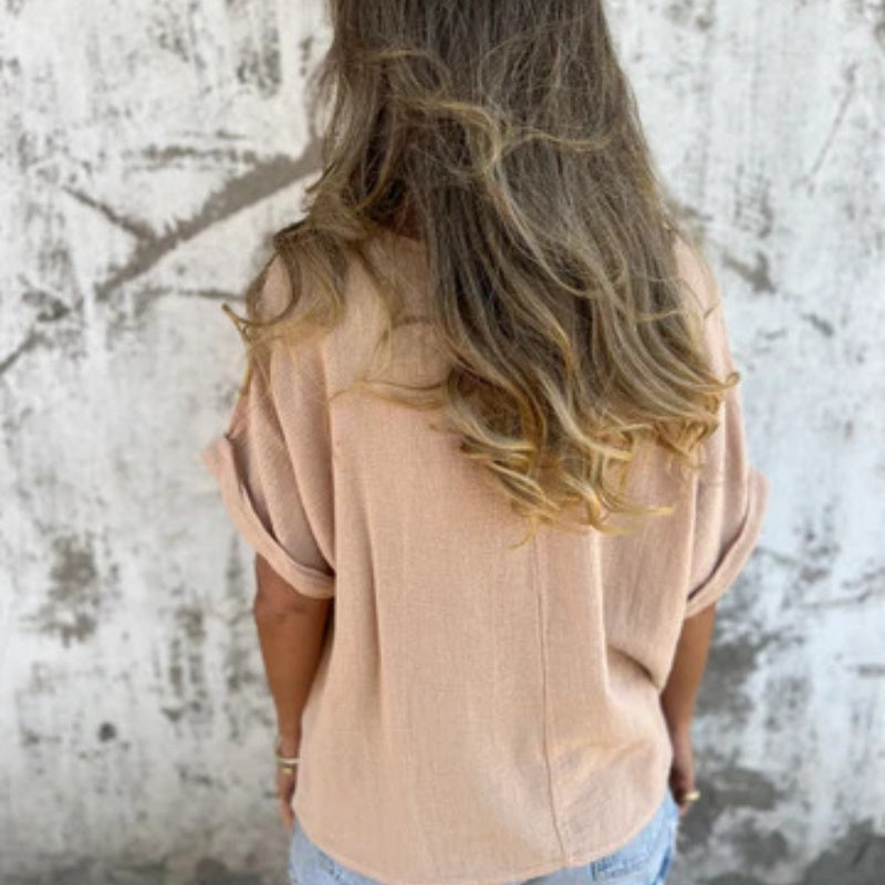 Solid Color Round Neck Short Sleeve Top