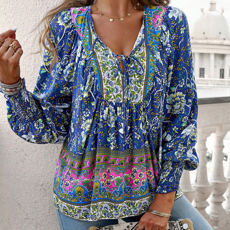 V-Neck Long Sleeve Printed Set