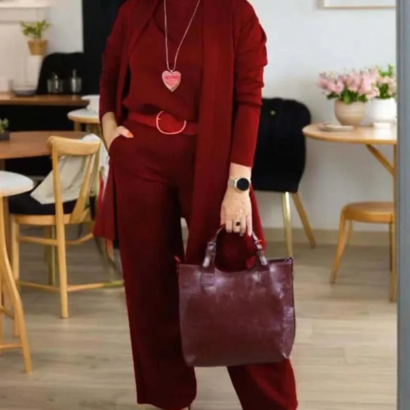 ⏳Weekend Special⏰Elegant 3-piece Set Including Long Cardigan, Top and Pants💞