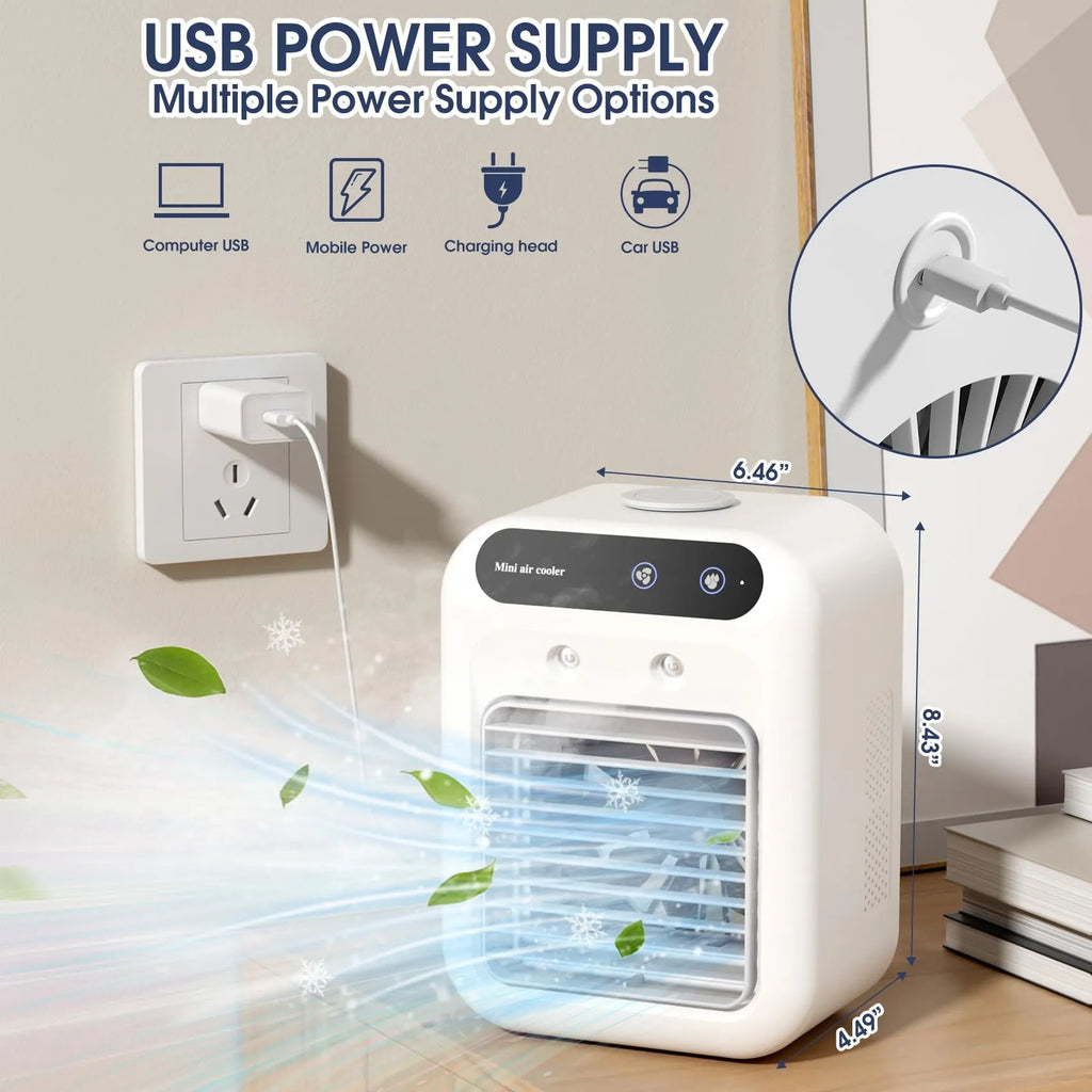 Rechargeable Evaporative Personal Air Conditioner – 2-in-1 Cordless Mist Cooling Fan